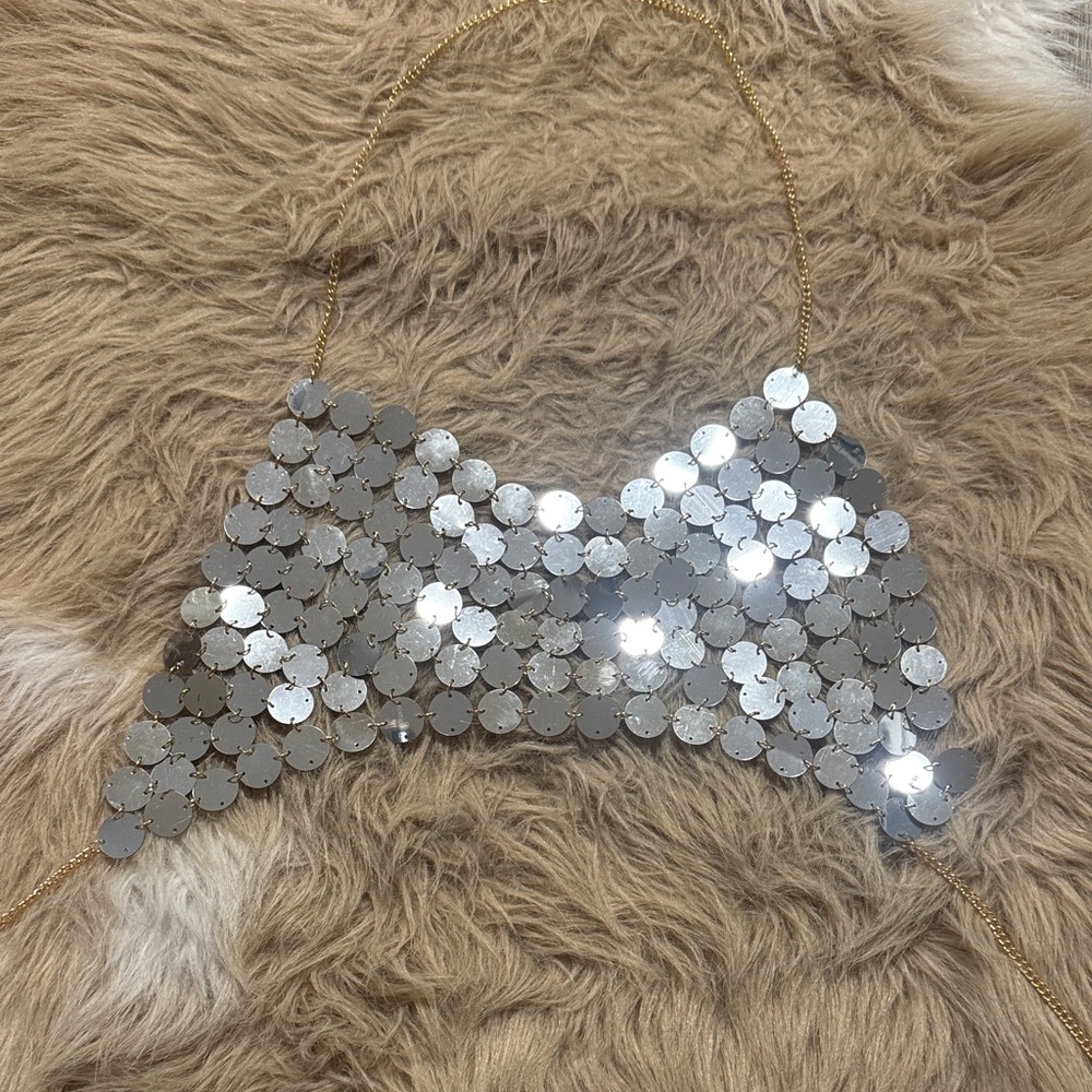 Silver Sequin Chain Crop Top